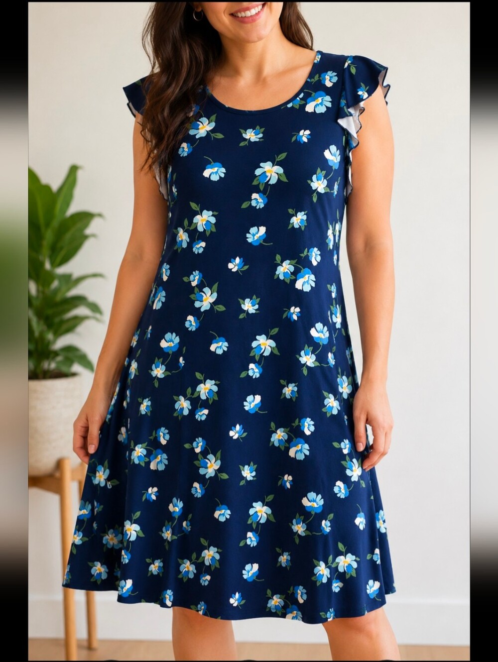 OLD NAVY - Size L - Navy Blue Floral Ruffle Sleeveless Dress - Size L